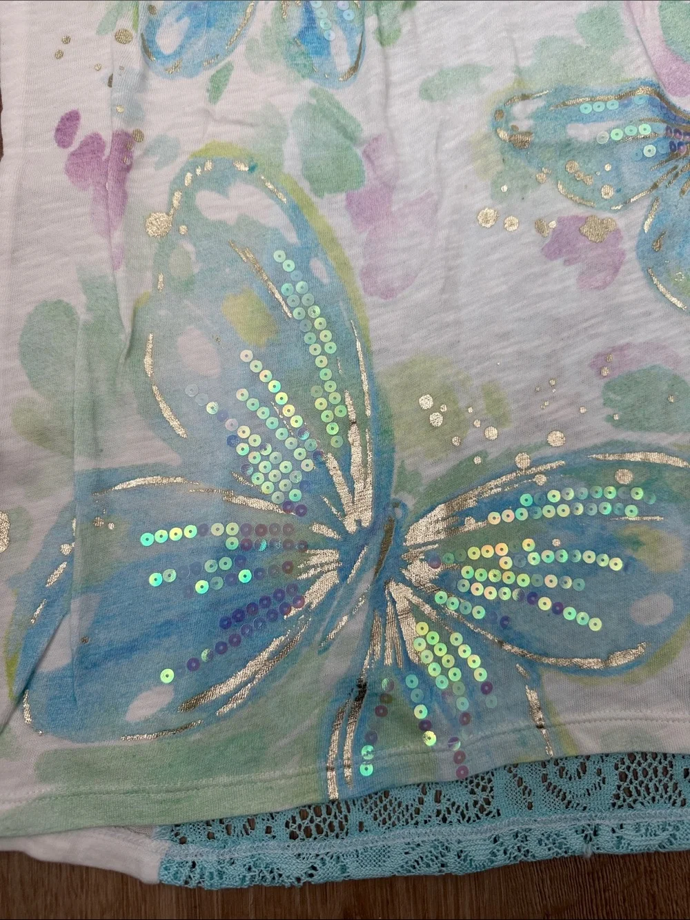 Justice Girls' White Tank Top with Blue Butterfly Print, Size 12